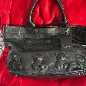 Black Embossed Teddy Bear Tote Bag